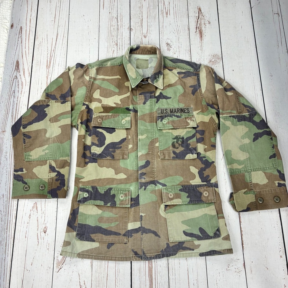 US Marines Woodland Camo Combat Utility Jacket USMC BDU Small Regular EGA